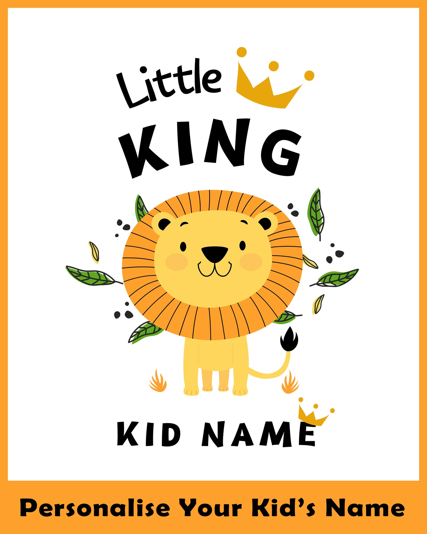 Little King Lion Personalized Kids T-Shirt Custom Name Crown Tee