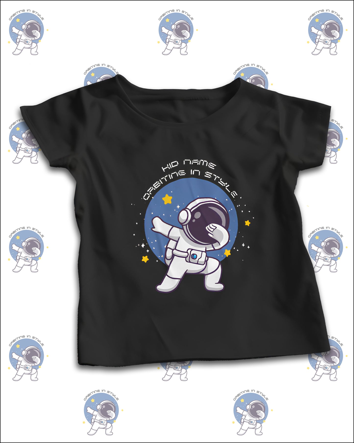 Orbiting In Style Personalized Kids Space T-Shirt with Name