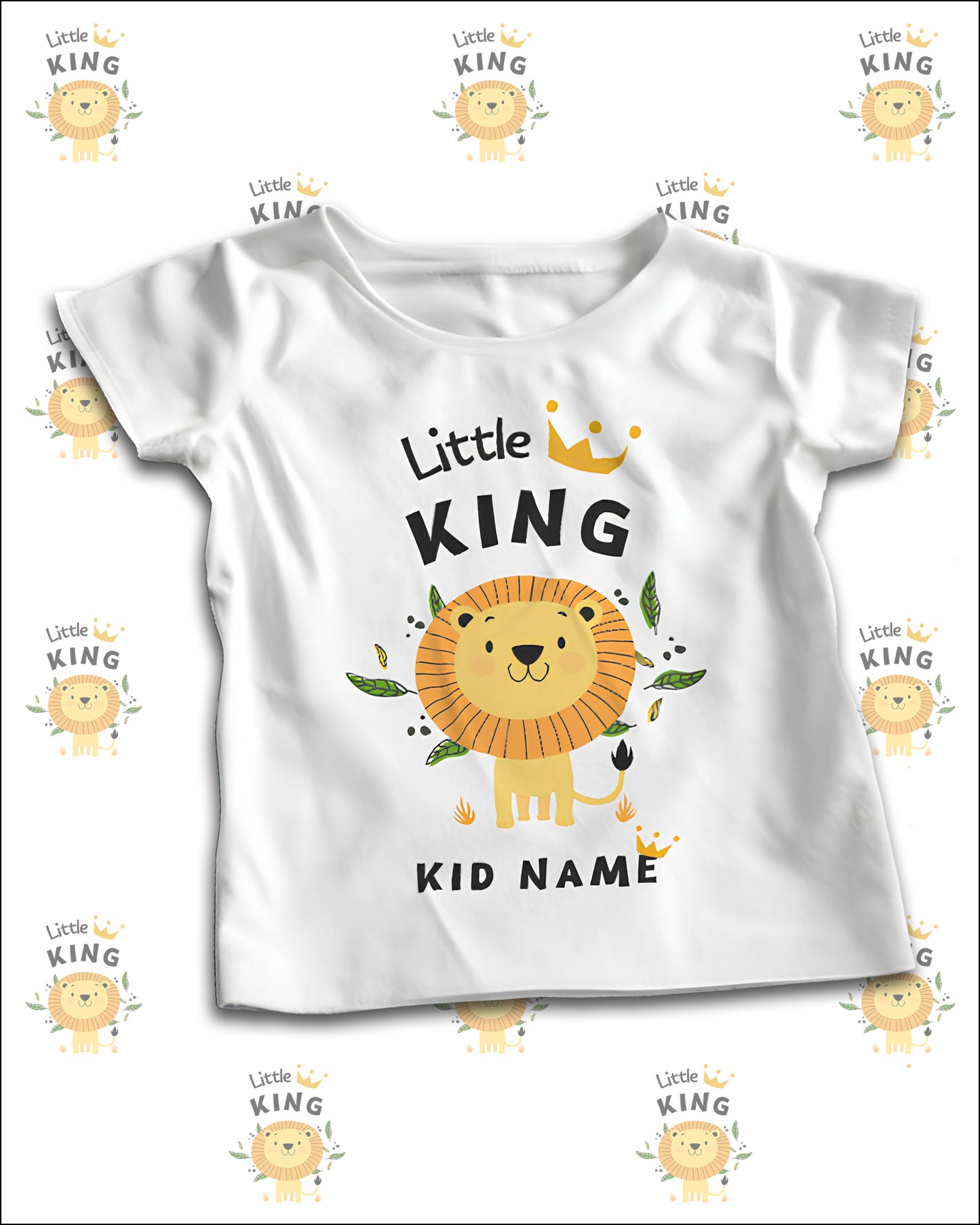 Little King Lion Personalized Kids T-Shirt Custom Name Crown Tee